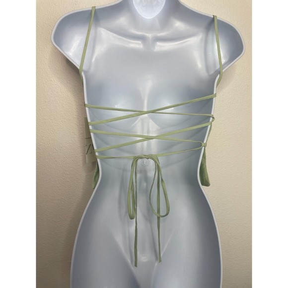 Zara XS Flowy Crop Top Mint Green Strappy Lace Up Back Square Neck New - Picture 10 of 16